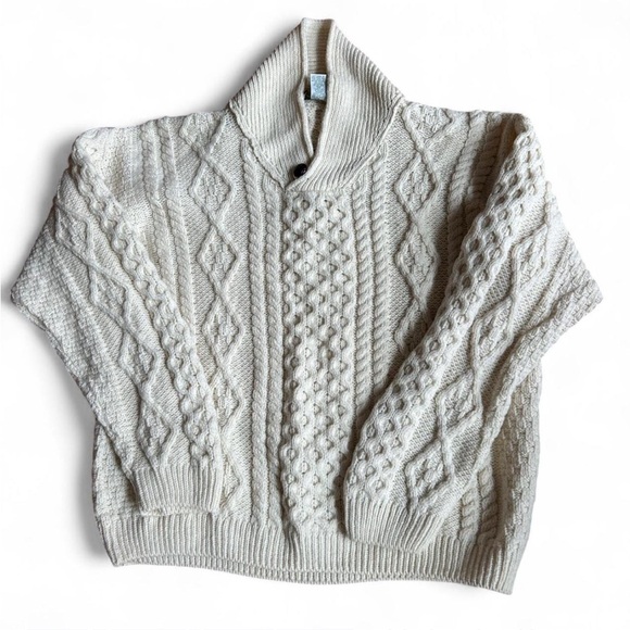 Orvis Ivory Cable Knit Turtleneck Sweater 100% Merino wool